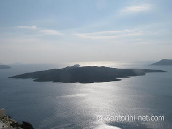 Santorini Volcano view The unique volcano of Santorini, noon, picture taken from Fira city