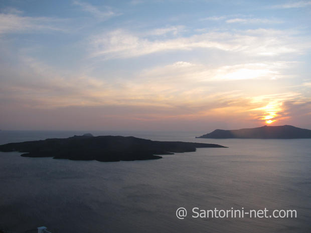 Volcano sunset Aegean sky during sunset