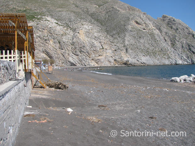 Perissa beach and Mesa Vouno At the end of Mesa Vouno, is starting the sandy beach of Perissa