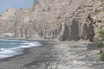 Vlichada beach in Santorini. Magnificent rocks lying behind the beach 
