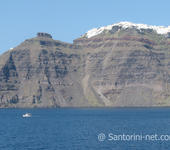 Panoramic view of Imerovigli as seen from the boat to Athinios port